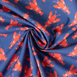 Tissu Coton imprimé Happy Homard sur fond Bleu