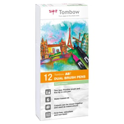 Feutre double pointe pinceau et fine 0,8 mm - TOMBOW - Couleurs pastel - ABT - Lot de 12