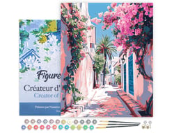 Peinture par Numéro Figured'Art avec Cadre - Ruelle fleurie - Kit de Loisir Créatif DIY Numéro d'Art Complet - 40x50cm toile tendue sur châssis