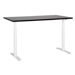 Bureau Électrique Réglable Plateau Noir et Structure Acier Blanc 160 x 72 cm Hauteur Ajustable Assis-Debout Pieds Ronds Design Moderne