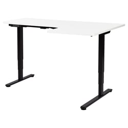 Bureau d'Angle à Droite Blanc et Noir en Acier 160 x 59 cm Forme en L Réglable Electriquement Style Moderne