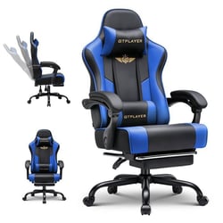 Fauteuil gaming ergonomique - GTPLAYER - avec repose-pieds et PU Noir/bleu
