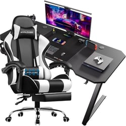Chaise gaming avec bureau GTPLAYER - Cuir et tissu - Blanc - 51x70x135 cm