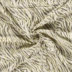 Tissu Viscose satiné Hermine zébré Kaki et Taupe sur fond Ecru