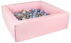 Piscine à balles carrée avec 200 balles – rose clair/perle, transparent, bleu clair, argent - Velinda
