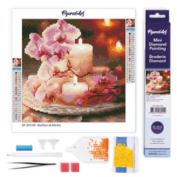 Mini Diamond Painting Broderie Diamant Figured’Art 25x25cm toile entière roulée avec diamants ronds - Orchidées et Bougies