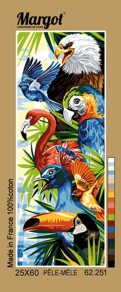 Canevas Pénélope Antique Pêle mêle oiseaux 25x60cm