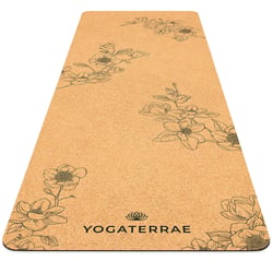 Tapis de Yoga Antidérapant Liège-Caoutchouc naturel MAGNOLIAS 183x66x0,5cm + Sangle transport Coton