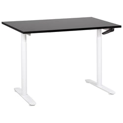 Bureau Réglable Manuellement Plateau Noir et Structure Acier Blanc 120 x 72 cm Hauteur Ajustable Assis Debout Pieds Ronds Design Moderne