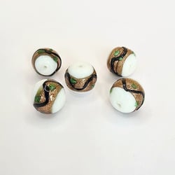 5 perles lampwork rondes 14 mm fabrication bijoux doré BLANC