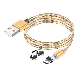 Avizar Câble Magnétique 3-en-1 USB-C / Lightning / Micro-USB vers USB-A 1m Dorée