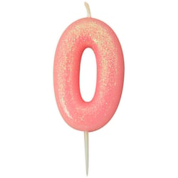 Bougie Rose Glitter Chiffre 0 (7 cm)