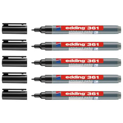 Lot de 5 marqueurs pour tableaux blancs - EDDING 361 - Pointe fine 1 mm - Noir