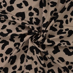 Tissu Viscose imprimé Léopard noir intense sur fond Beige sable