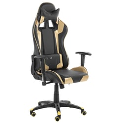Chaise de Joueur Cuir PU Noir et Doré Assise Réglable en Hauteur et Pivotante Dossier Inclinable et Roulettes Confort et Design Moderne Beliani