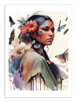 Affiche 50 x 70 cm -  Watercolor floral indian native woman - Chromatic fusion studio