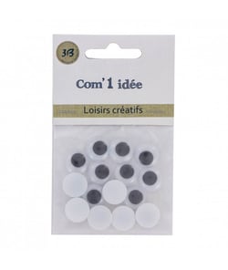 Oeil MOBILE Noir/blanc peluches diam. 12mm en lot de 15 - 3bCom Blanc