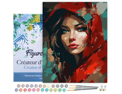 Peinture par Numéro Figured'Art avec Cadre - Femme au foulard rouge - Kit de Loisir Créatif DIY Numéro d'Art Complet - 40x50cm toile tendue sur châssis