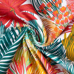Tissu Coton imprimé Rio jungle exhubérante sur fond Blanc