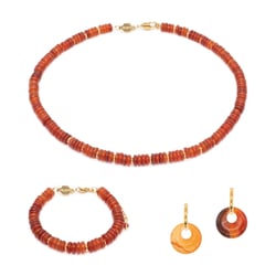 Collier, bracelet et boucles d'oreilles Blima en pierres Agate rouge - Sloya