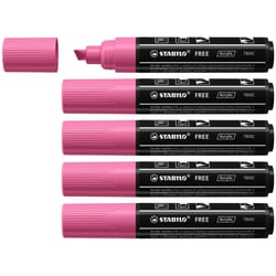 Lot de 5 marqueurs acrylique pointe large biseautée - STABILO FREE - Rose