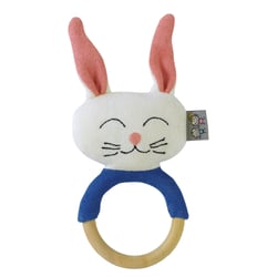 Hochet lapin en coton avec anneau de dentition en bois
