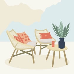 Tableau sur toile chaise et jardin 30x30 cm
