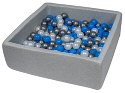 Piscine à balles pour enfant, 90x90 cm, Aire de jeu + 300 balles perle, bleu, argent - Velinda
