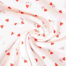 Tissu Eponge Monoface Coeurs Ilove sur fond Ecru
