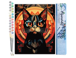 Peinture par Numéro Figured'Art - Chat noir Art Déco - Kit de Loisir Créatif DIY Numéro d'Art Complet - 40x50cm sans châssis en bois