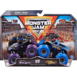 Coffret 2 monster jam : mowark worrior et stone crusher - vehicule miniature metal noir bleu - spin master