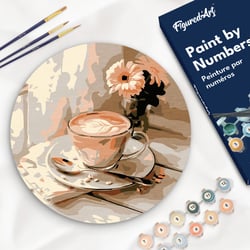 Peinture par Numéro sur disque en bois Figured'Art - Café du matin - Kit de Loisir Créatif DIY Numéro d'Art Complet - 30cm de diamètre