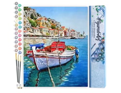 Peinture par Numéro Figured'Art - Barque Amarrée au Port - Kit de Loisir Créatif DIY Numéro d'Art Complet - 40x50cm sans châssis en bois