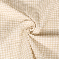 Tissu Double gaze de Coton Rayures beige sur fond Blanc