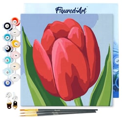 Mini Peinture par Numéro Figured'Art 20x20cm avec cadre Tulipe Rouge - Petit Format