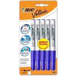 Lot de 5 marqueurs effaçable - Velleda 1741 - Bleu - Bic - Pointe moyenne conique