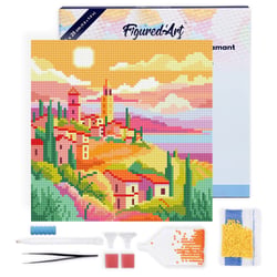 Mini Diamond Painting Broderie Diamant Figured’Art 25x25cm toile tendue sur châssis en bois - diamants ronds - Printemps en Toscane