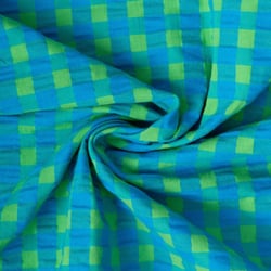 Tissu Seersucker légèrement extensible carreaux Bleu et Vert