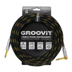 CABLE JACK 6.35 D/C - 6M - NYLON TRESSÉ NOIR & OR - GROOVIT®