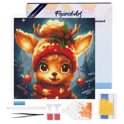 Mini Diamond Painting Broderie Diamant Figured’Art 25x25cm toile tendue sur châssis en bois - diamants ronds - Renne Mignon Fantaisie