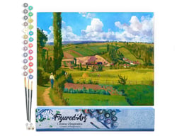 Peinture par Numéro Figured'Art - Paysage aux Pâtis - Camille Pissarro - Kit de Loisir Créatif DIY Numéro d'Art - 40x50cm sans châssis en bois