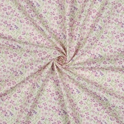 Tissu Popeline de Coton Marie petites fleures Violet sur fond Blanc cassé