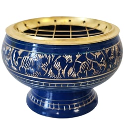 Porte encens à charbon bleu en laiton