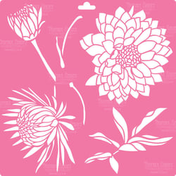 Pochoir plastique souple réutilisable 30 x 30 cm Fabrika Decoru FLEUR DAHLIA 003
