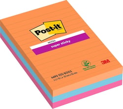 Lot de 3 blocs Post-it Super Sticky lignés - Grand format - Papier - Multicolore - 101 x 152 mm