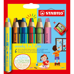 Crayon de couleur STABILO woody 3 in 1 duo - Étui 6 crayons bicolores - Avec taille-crayon