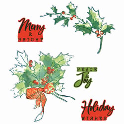 Tampons transparents et dies de découpe Framelits - Noël & houx - 17 pièces - Sizzix