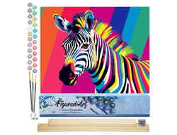 Peinture par Numéro Figured'Art - Rayure de zèbre Pop Art - Kit de Loisir Créatif DIY Numéro d'Art Complet - 40x50cm toile roulée + châssis en bois à monter