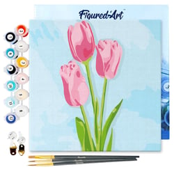 Mini Peinture par Numéro Figured'Art 20x20cm avec cadre Tulipes et Ciel bleu - Petit Format