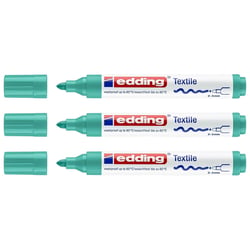 Lot de 3 marqueurs textiles permanents pointe 2-3 mm - EDDING - Vert pâle